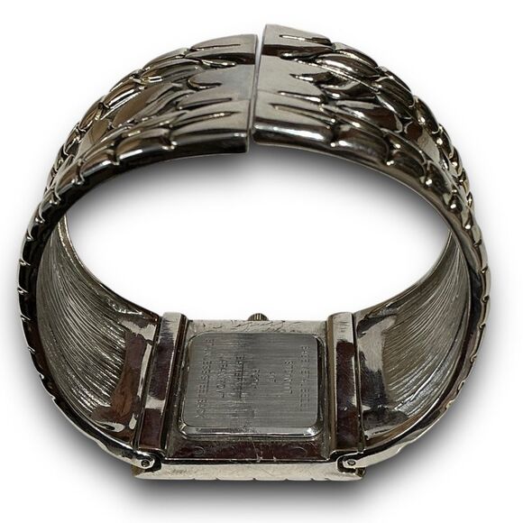 Y2K Vintage Quartz Two Tone Bezel Square Face Bangle Cuff Watch main image 4